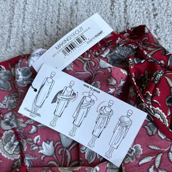 New Making the Cut S3 Ep5 Floral Sash Wrapped Midi Dress Draped Size Medium Red - Picture 11 of 14